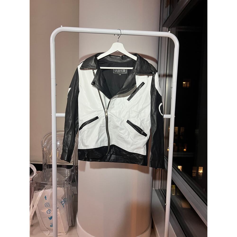 Rik Villa S Black and White Moto Leather Jacket - Size S